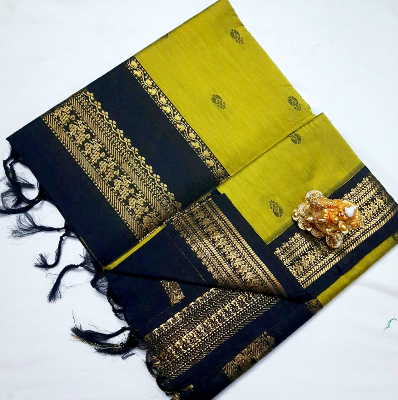Bottle green and mustard Kalyani Cotton Gadwal saree, soft and smooth  cotton pattu saree, cotton pattu saree